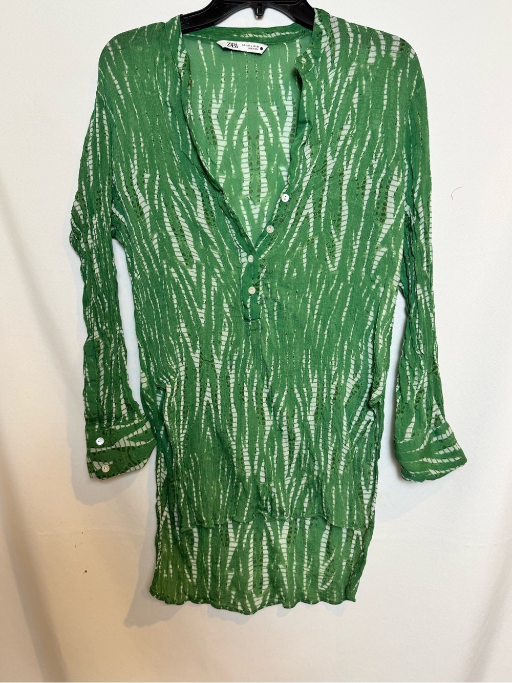 Zara Green Patterned Tunic Blouse/ Beach Coverup L